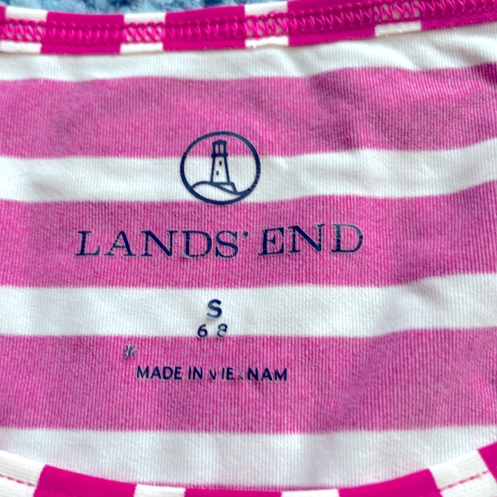 LANDS' END Fuchsia Pink and White Striped Long Sleeve Swim Coverup Rash Guard - Picture 4 of 5